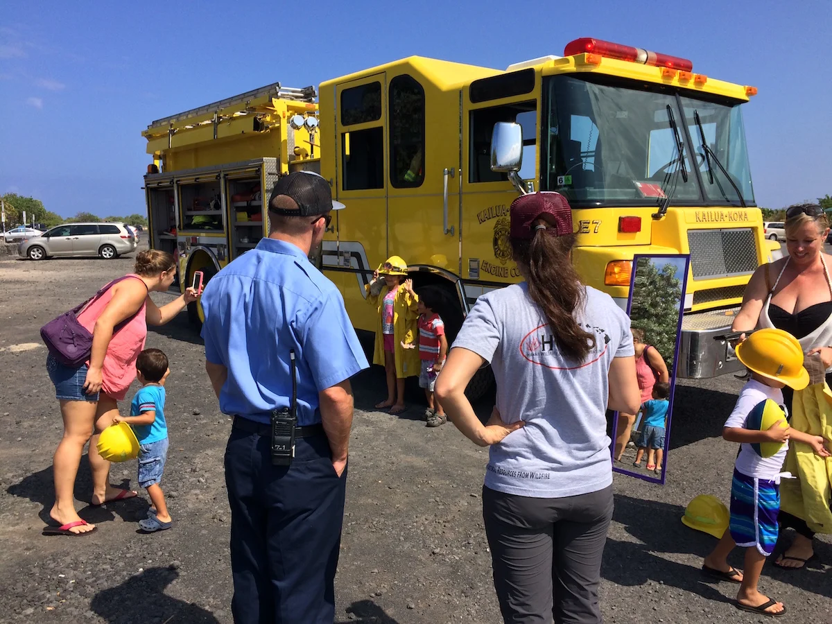 Wildland firefighter dress up and HFD fire engine exploring.