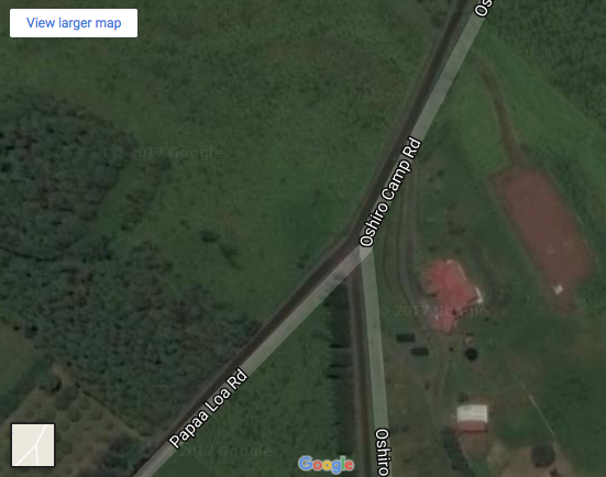 Google Maps view of Papaaloa Road and Oshiro Camp Road intersection where fire occurred on October 3.