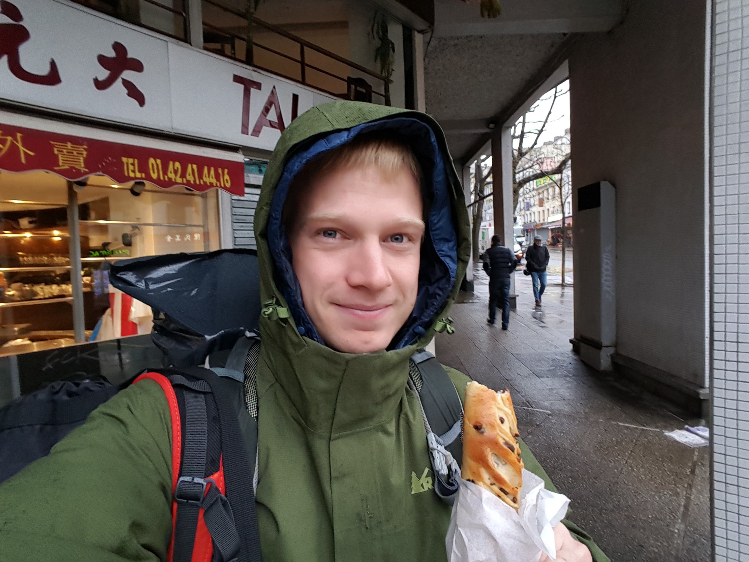 Heading to the train from Paris to Berlin. Needless to say, I was excited. Also, chocolate chip baguettes are pretty amazing. 