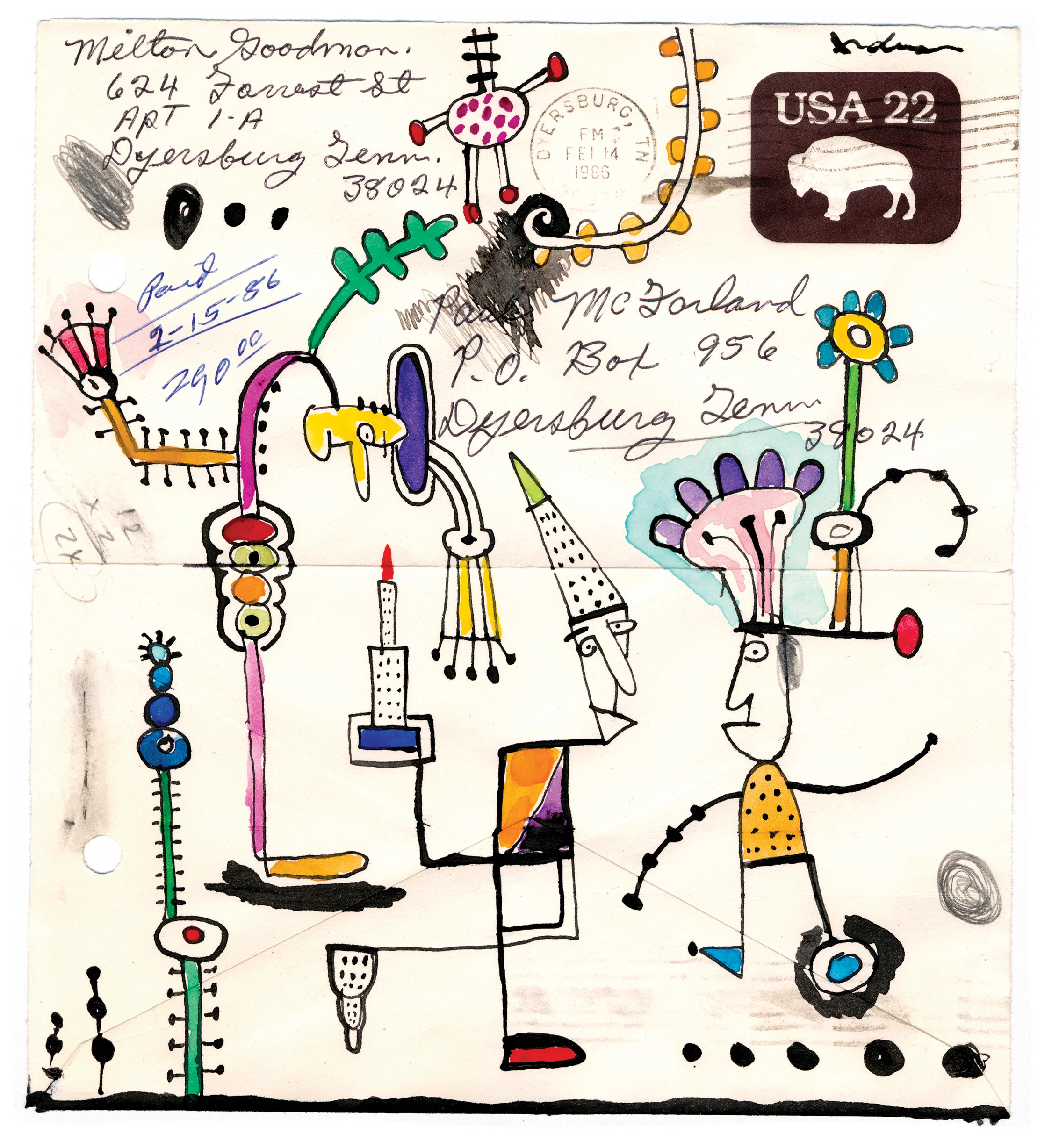 Various Envelope Drawings mixed media on ephemera various sizes 2005-2009
