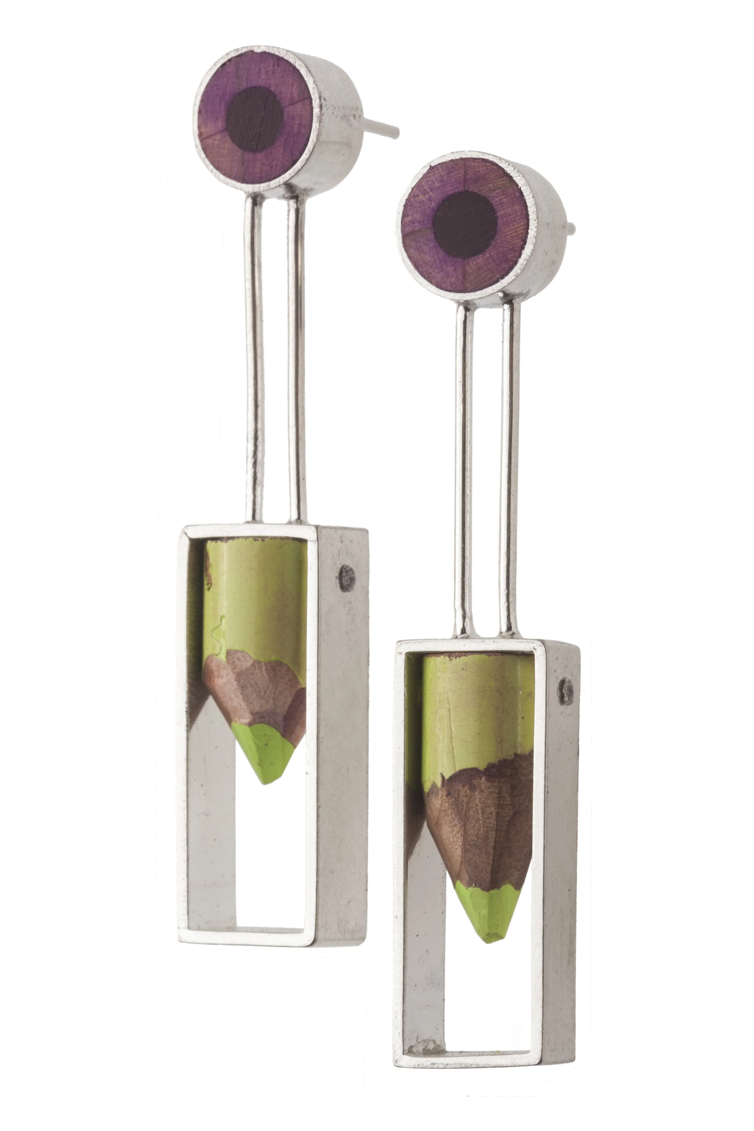 Earrings sterling silver, pencils 2” x .38” x .25”