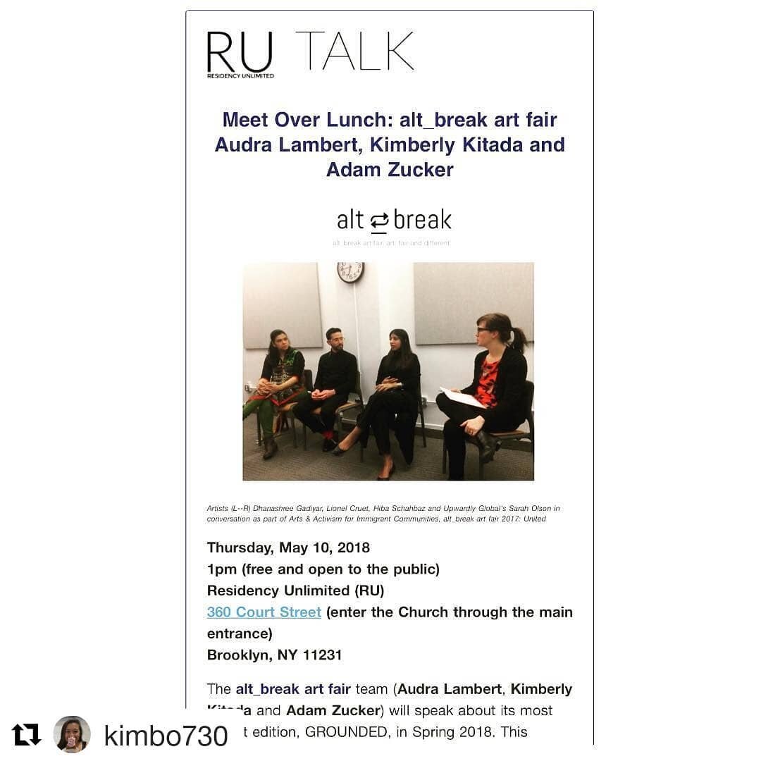 Thrilled to present our model @residencyunlimited on Thursday, May 10. #Repost @kimbo730 (@get_repost)
・・・
excited to give a talk tomorrow at Residency Unlimited! we&rsquo;ll present on alt_break, the non-profit I co-founded with @audra_ardua and @ad