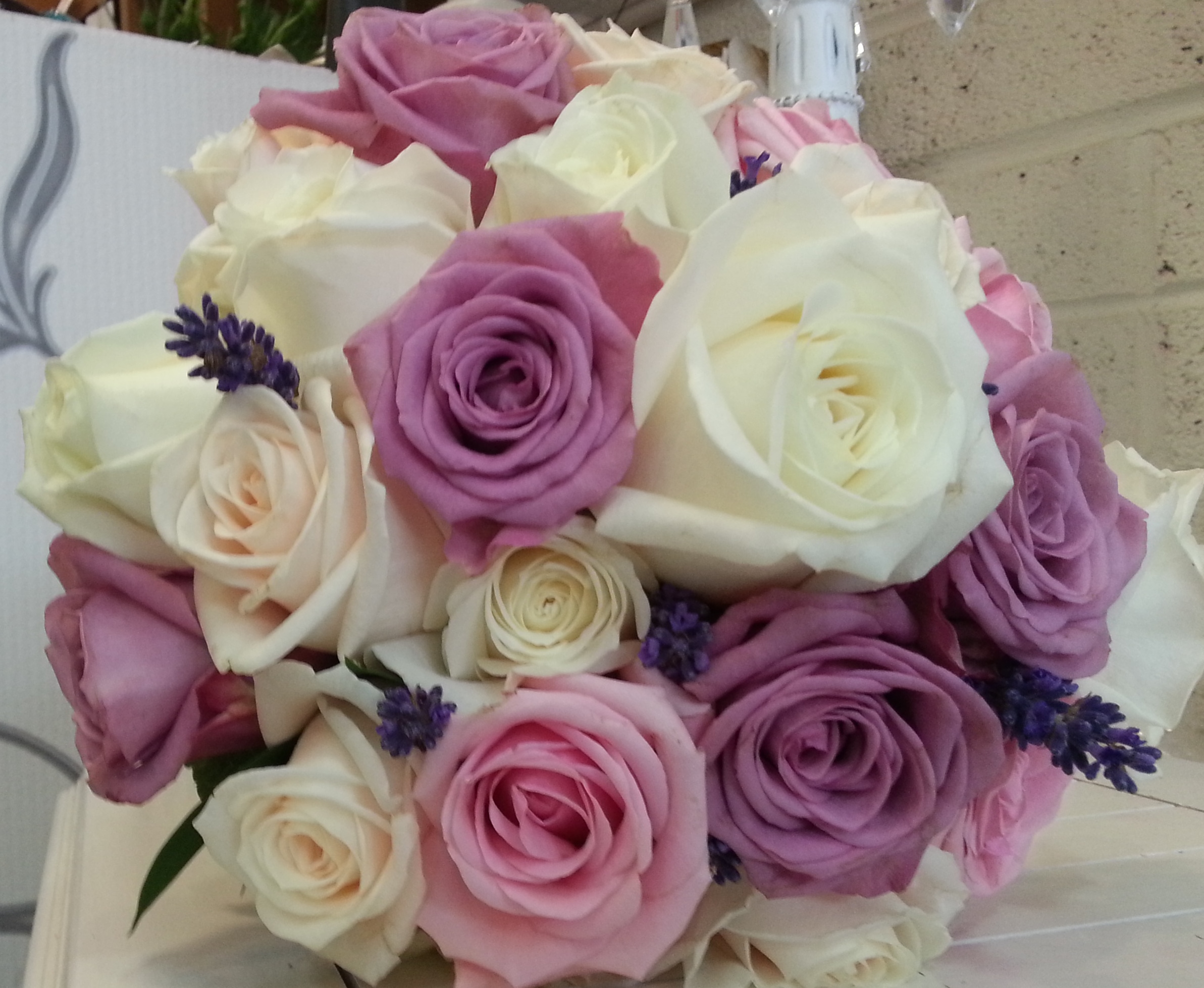 Shades of pink and cream rose bouquet