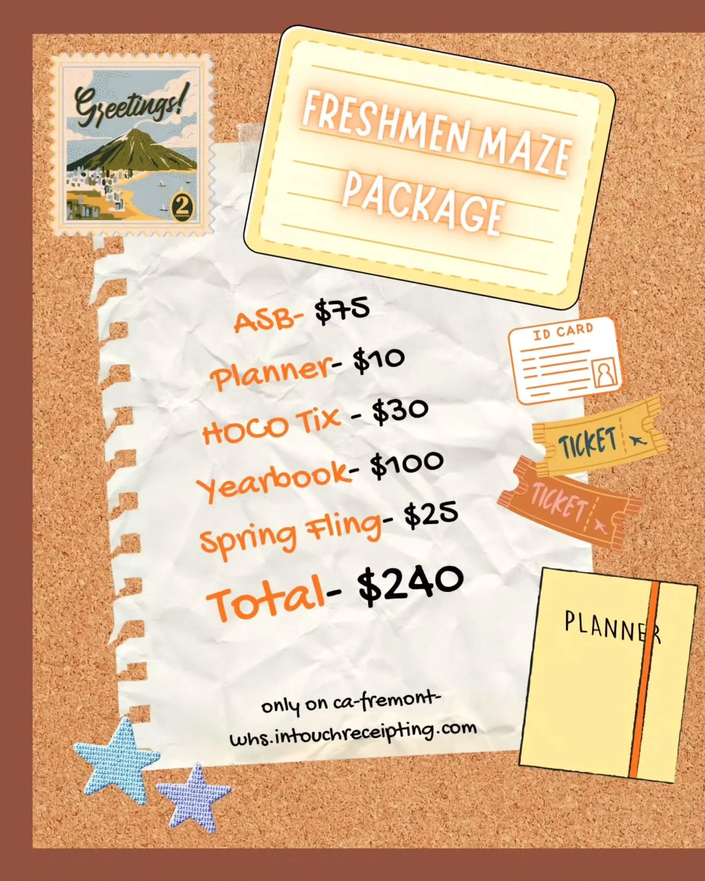 Hiii everyone!!!

this is the freshmen maze package! it will be available for purchase on maze day and online @ ca-fremont-whs.intouchreceipting.com! if you buy this, you'll mainly get everything you need for freshmen year!!!

#buynow #whs2030 #2030