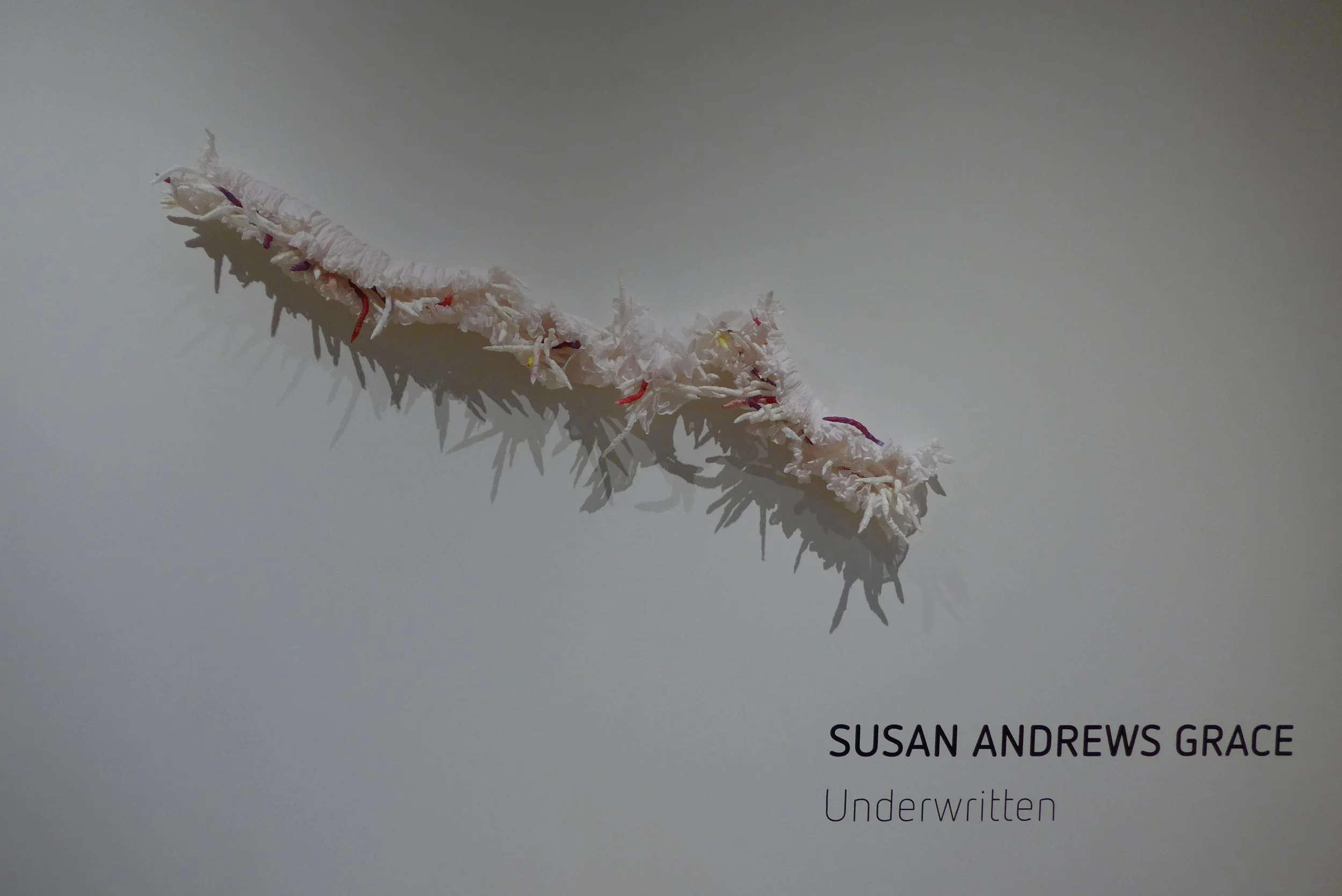 WEDDING BURROW: Shaped burrow, poly voile, filled with worms: cast habotai silk, hand-dyed, 60" x 5 1/2" x 4 1/2"  / 152 x14 x11.5 cm, 2012