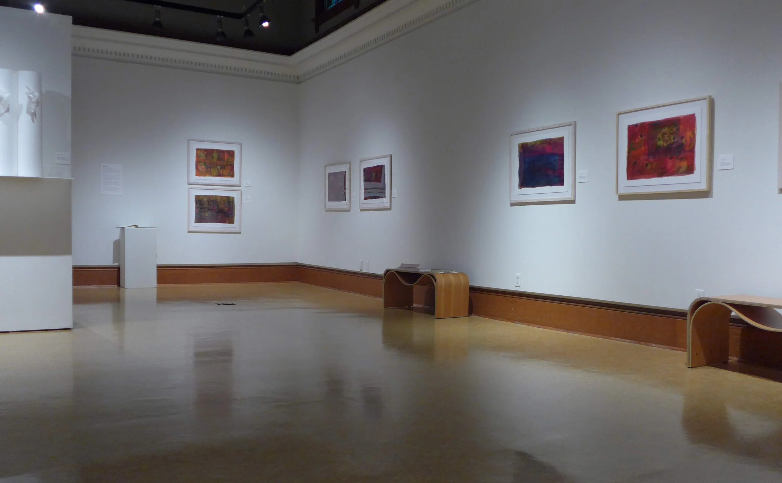 [Installation] UNDERWRITTEN COLLAGES: screenprinted monoprints on silk organza, india ink, yupo paper, methyl cellulose, floating on matt board 26" x 20"  (66cm x 51.7cm) Matt board 30" x 24"  (76.2cm x 61cm), 2012