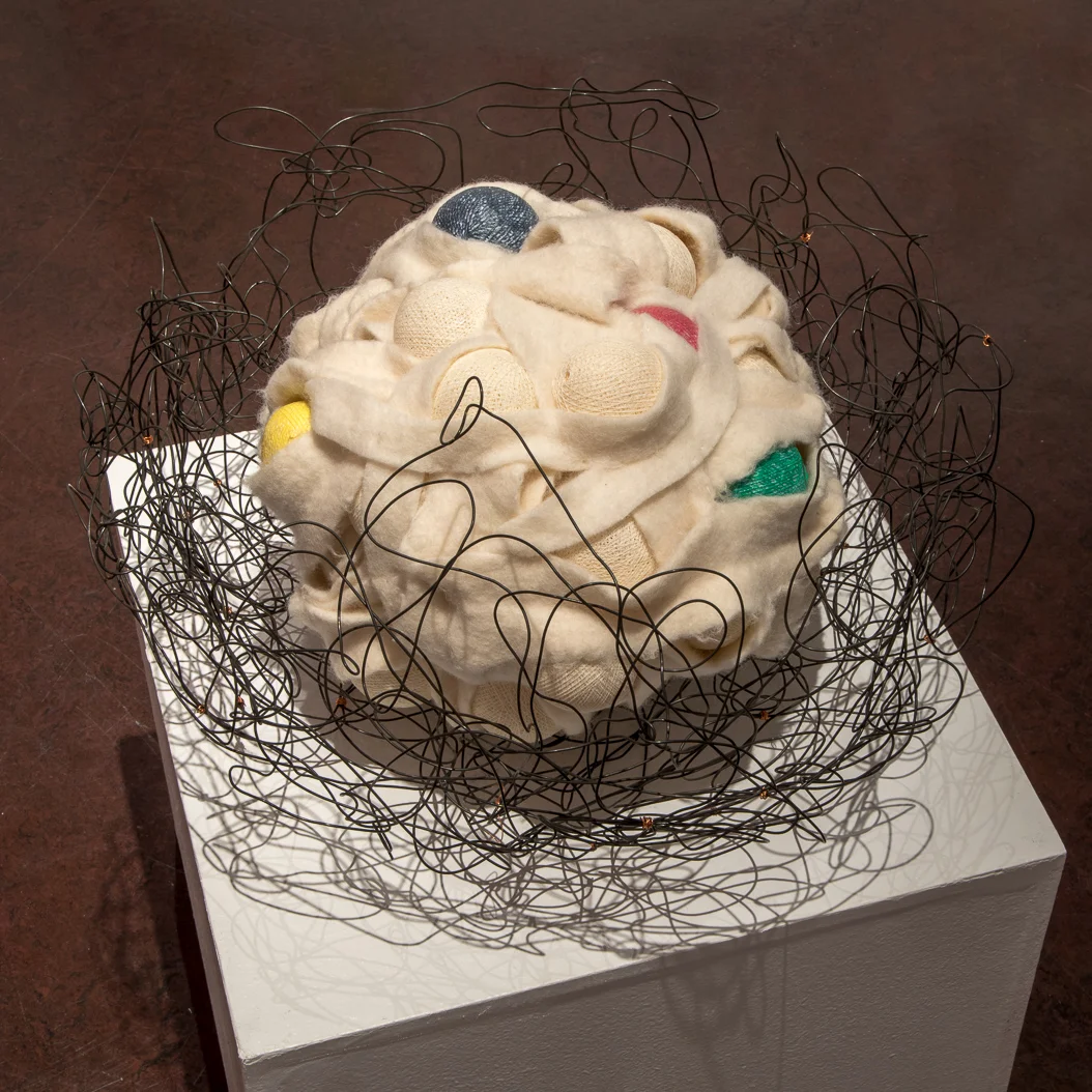 Hudson Bay Eggery: Blanket cloth, orbs, wire, 2017