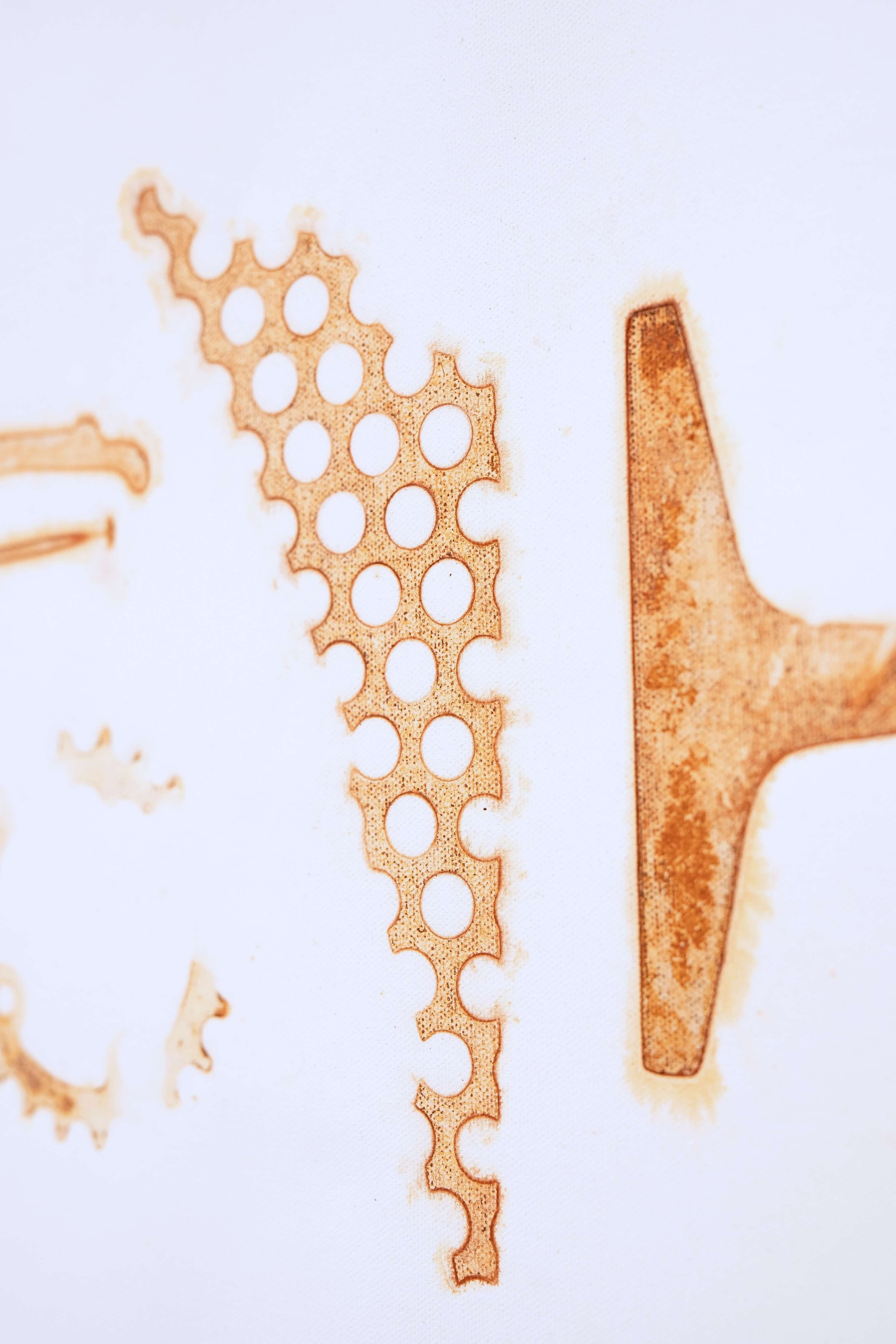 [Detail] GLYPHS AND GRAMMAR
Rust on primed canvas, 2026
Diptych 23” x 60” each
