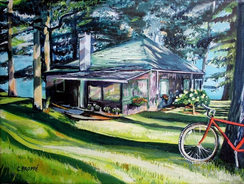 Cabin in the Woods with Red Bike
