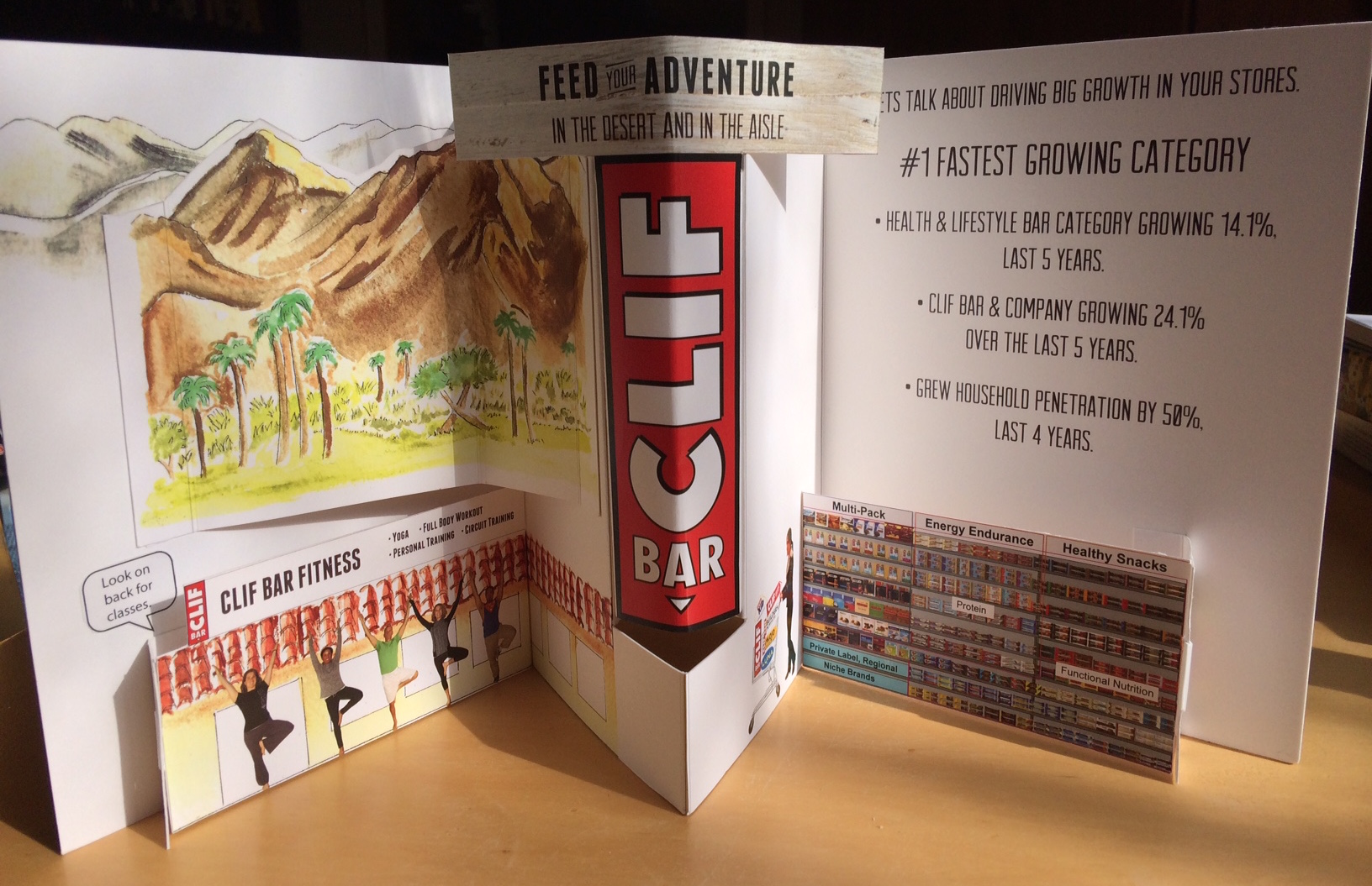 Inside of Pop-up Card: Cut, scored, folded and assembled 40+ complex pop-up cards for Clif Bar under direction of Experience Designer. Involved use of Xyron Adhesive machine and comping tools. Provided advice on project during assembly in-house and remotely.
