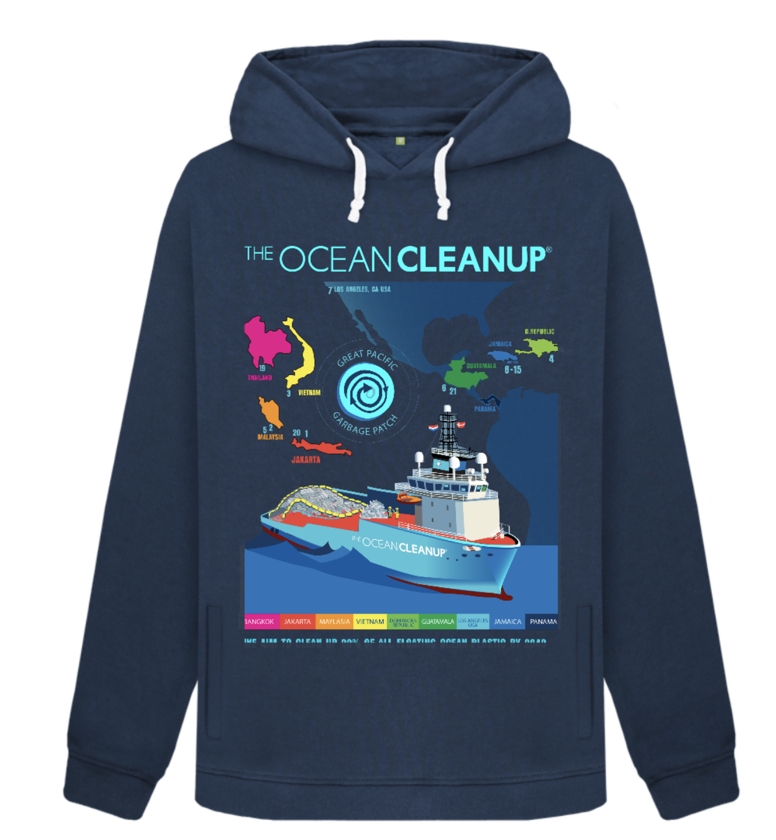 Vector Τ Shirt Design "System 3" Vessel & World Map with TheOceanCleanup.com Locations (Design by CPROPPE.COM)