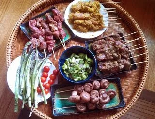Feast of Skewers: Beef Satay, Muu Satay, Satay Kambing & Thai cucumber salad