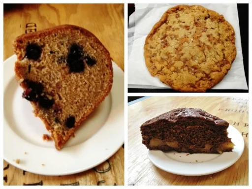  Blueberry Cardamon Bundt Cake, Chicken Cracklin' Cookie, Ginger Pear Cake
