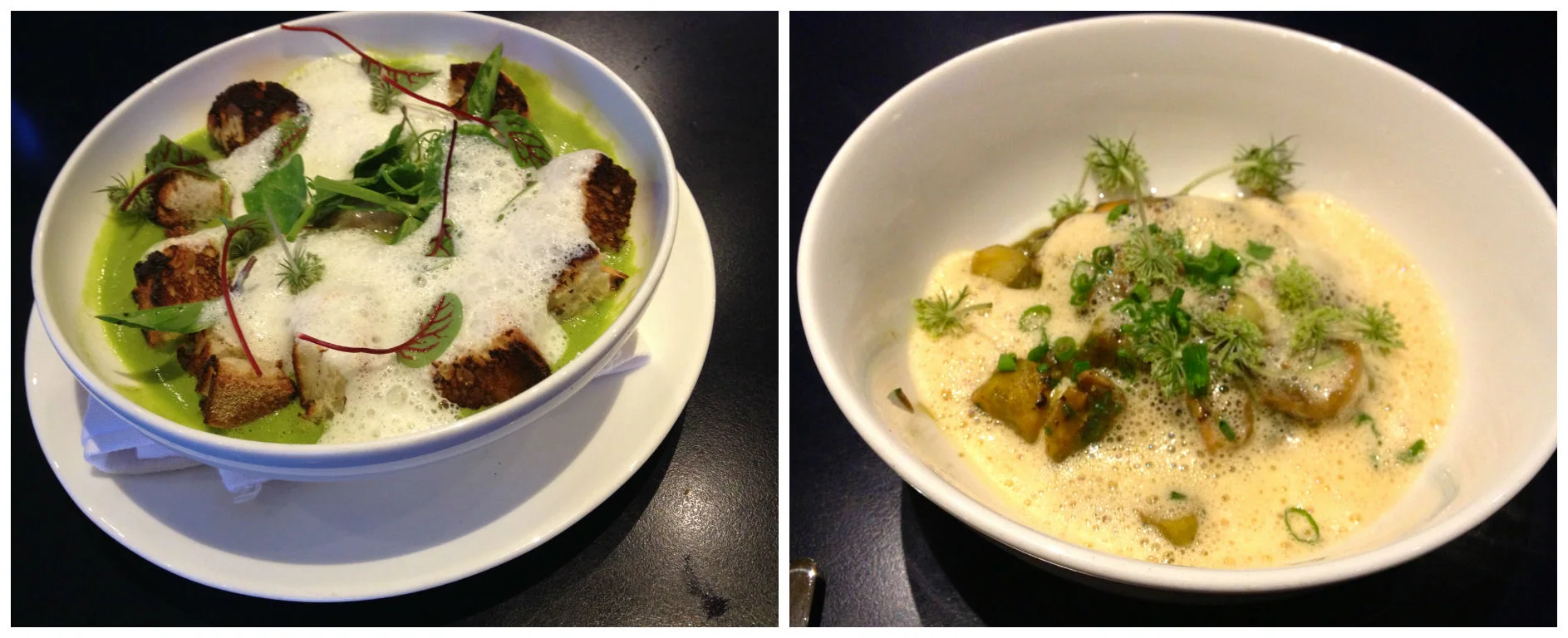English peas & Lardo Toast and Braised Octopus & Langoustine