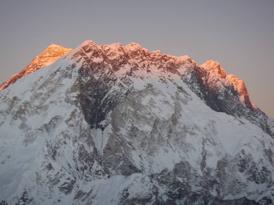 Everest (back left) at sunset