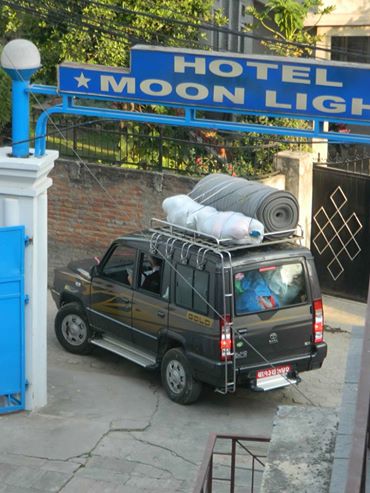 Mountain People Organisation departing from Hotel Moonlight with supplies
