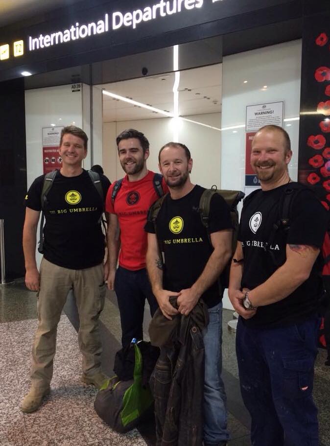 Macartan Gaughan and the team from The Big Umbrella departing for Nepal with emergency supplies