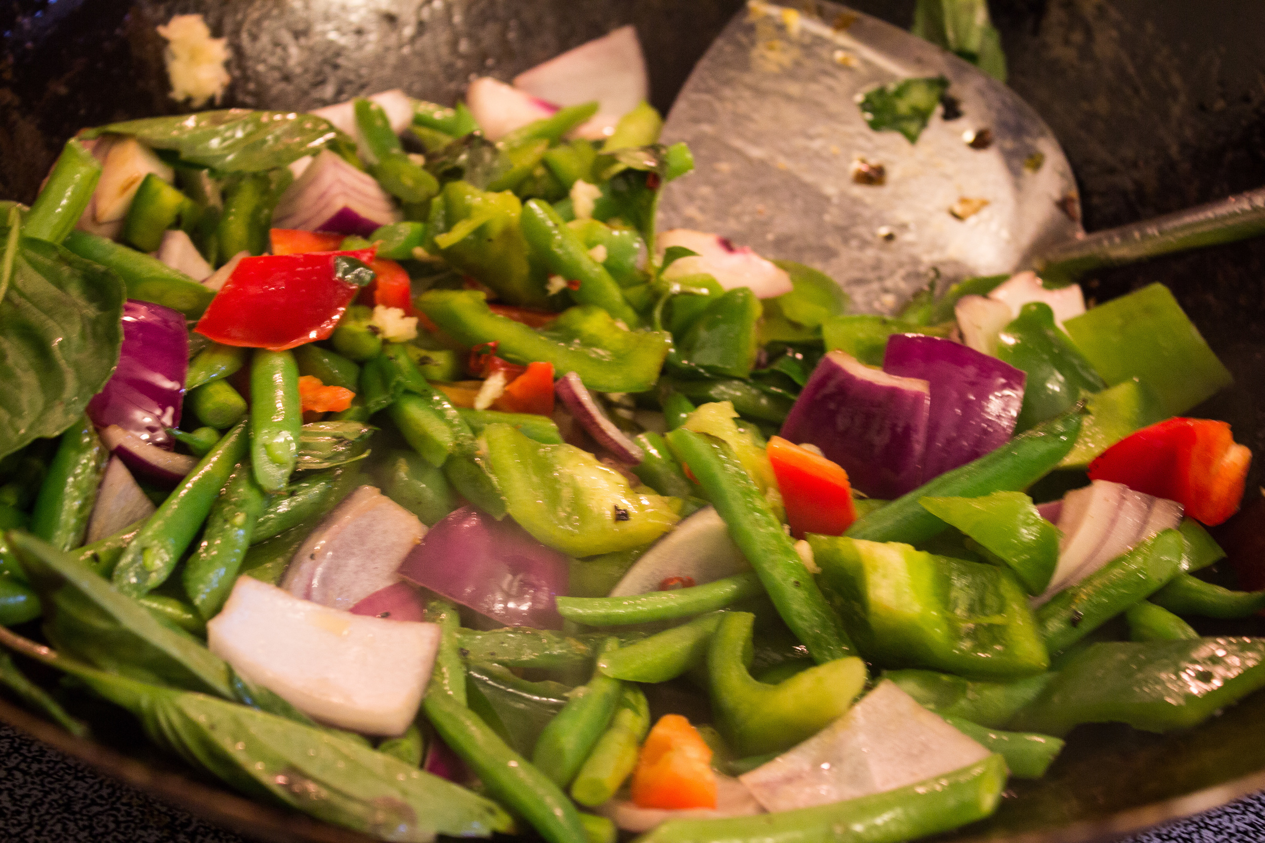 Stir fry the vegetables