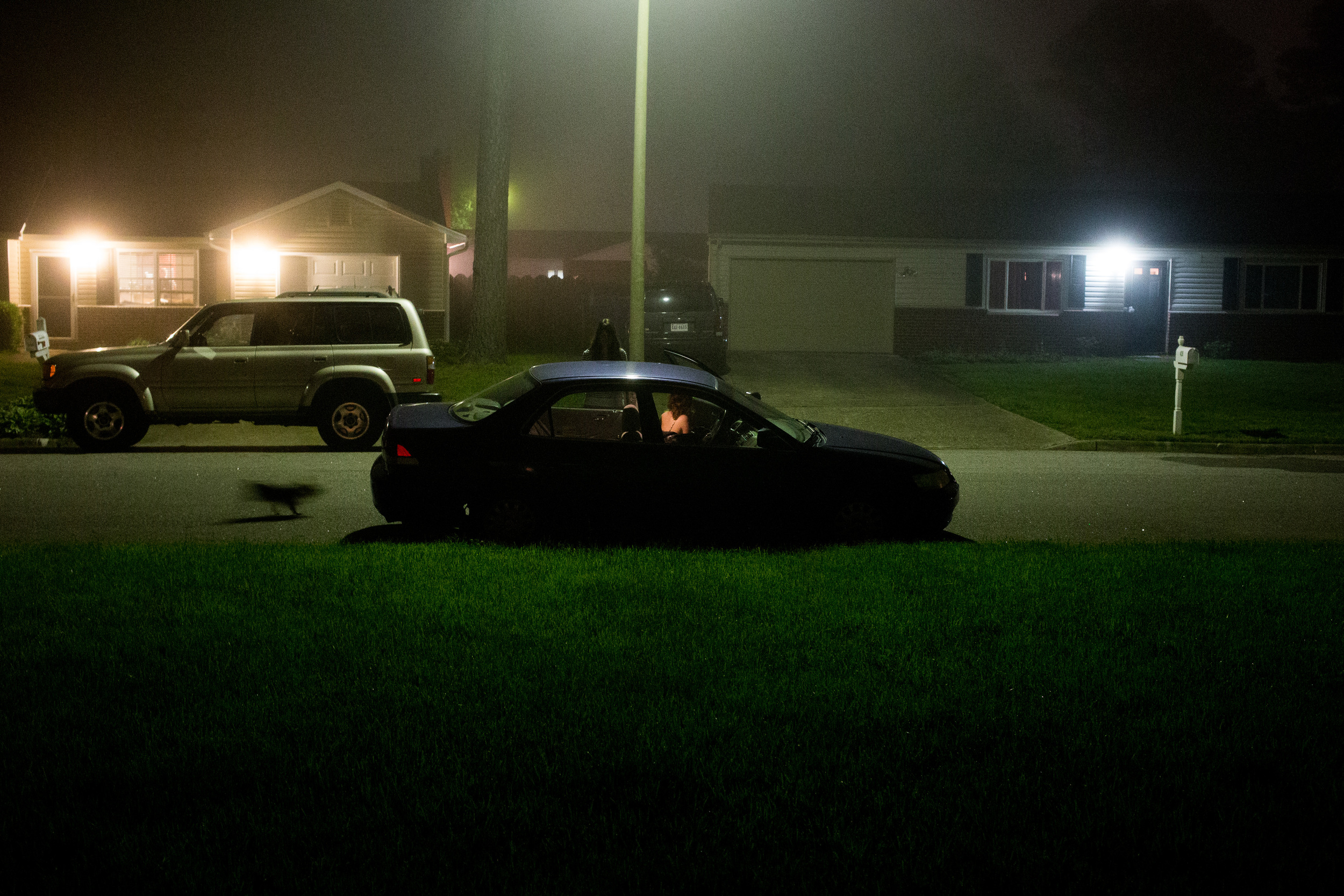 Shelby and Jasper (that little blur behind the car) greeting Marleigh