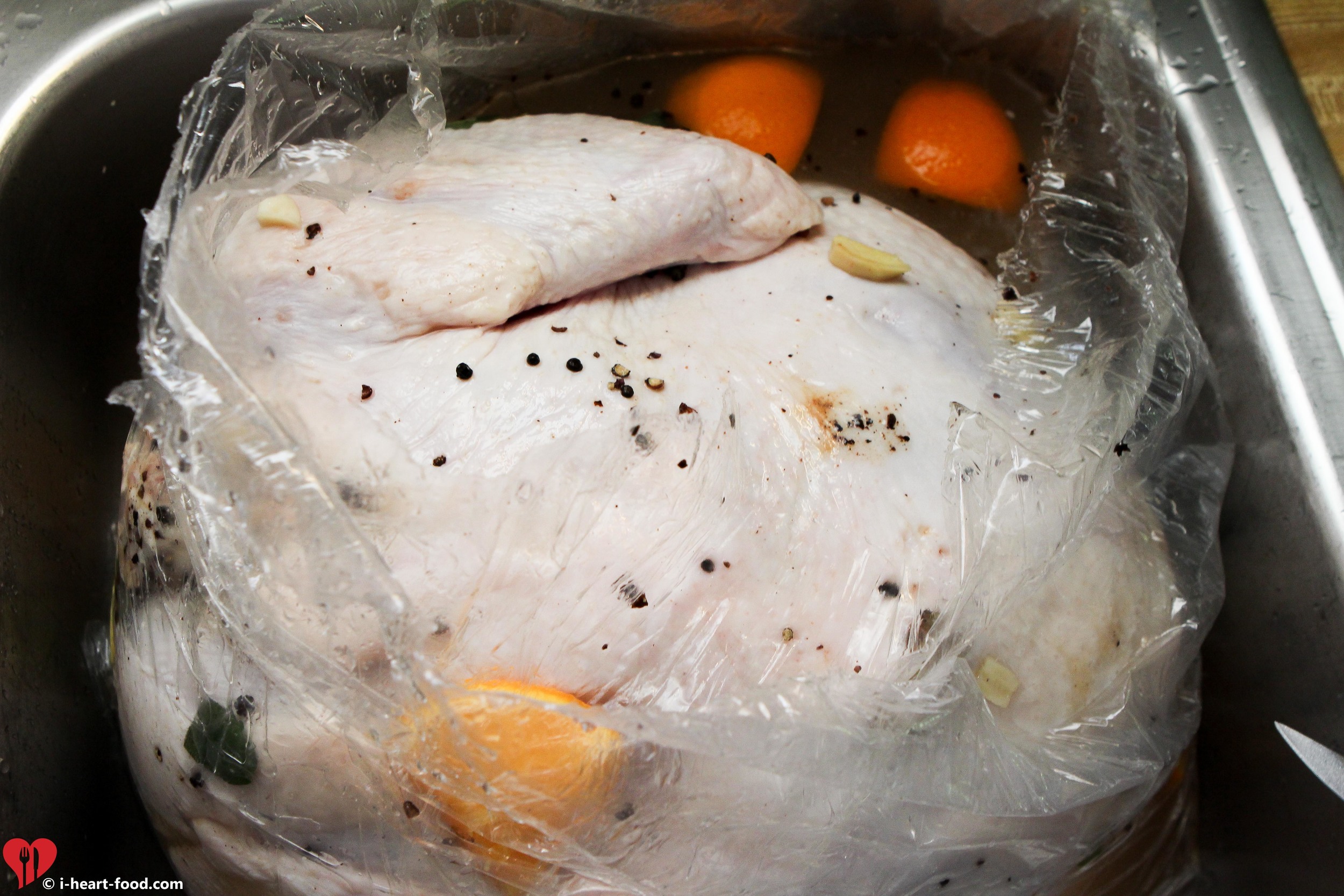 Clean off excess brine from the turkey after removing it from the bag