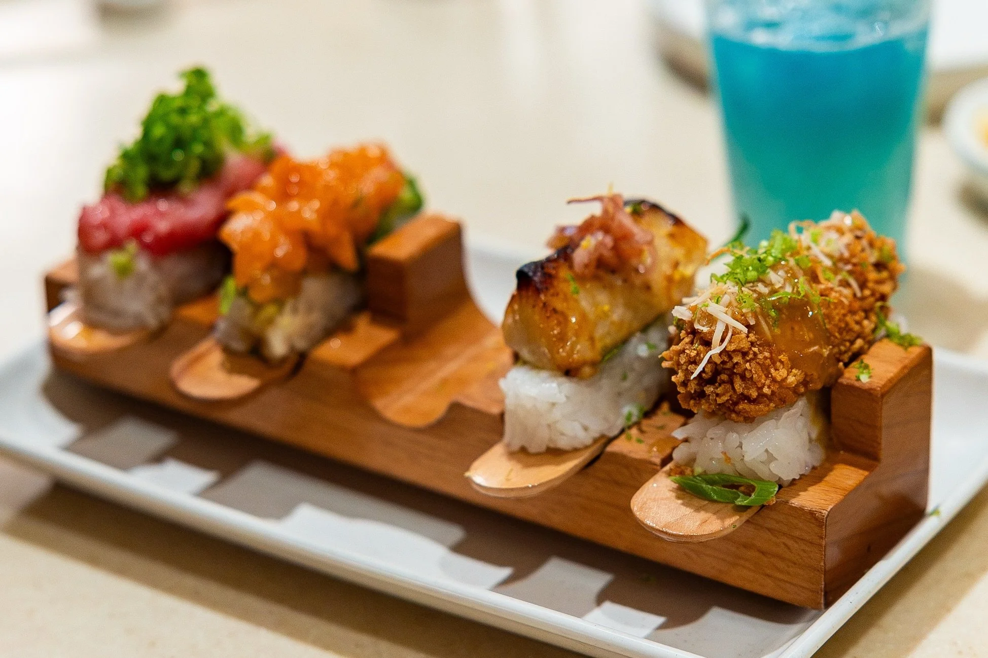 We took @marleighculver out to dinner at @naminori.us in @atlanticparkvb. She got to see the wave pool before we went to the restaurant. At Nami Nori we had a good variety of Temaki and we had some Karaage, Potato Salad, and Clam Soup. Dinner was del