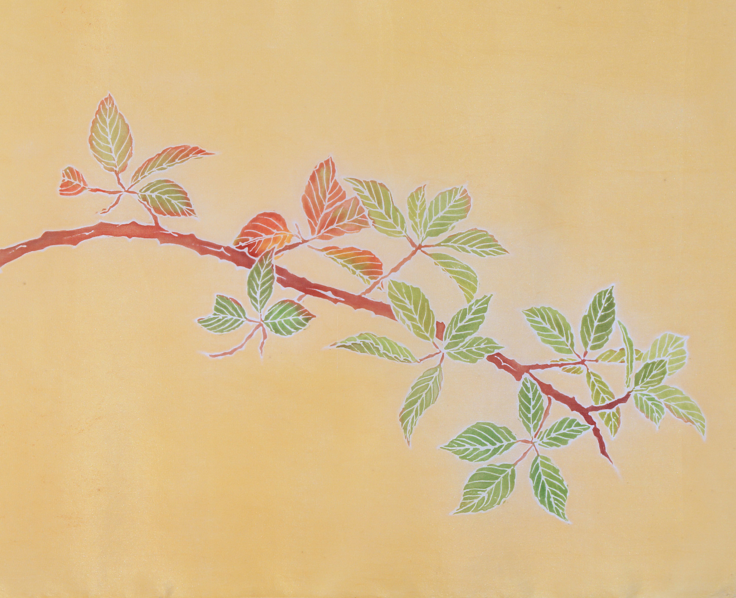 Blackberry - yuzen, natural dyes (onion), chemical dyes, silk habutai, 2016