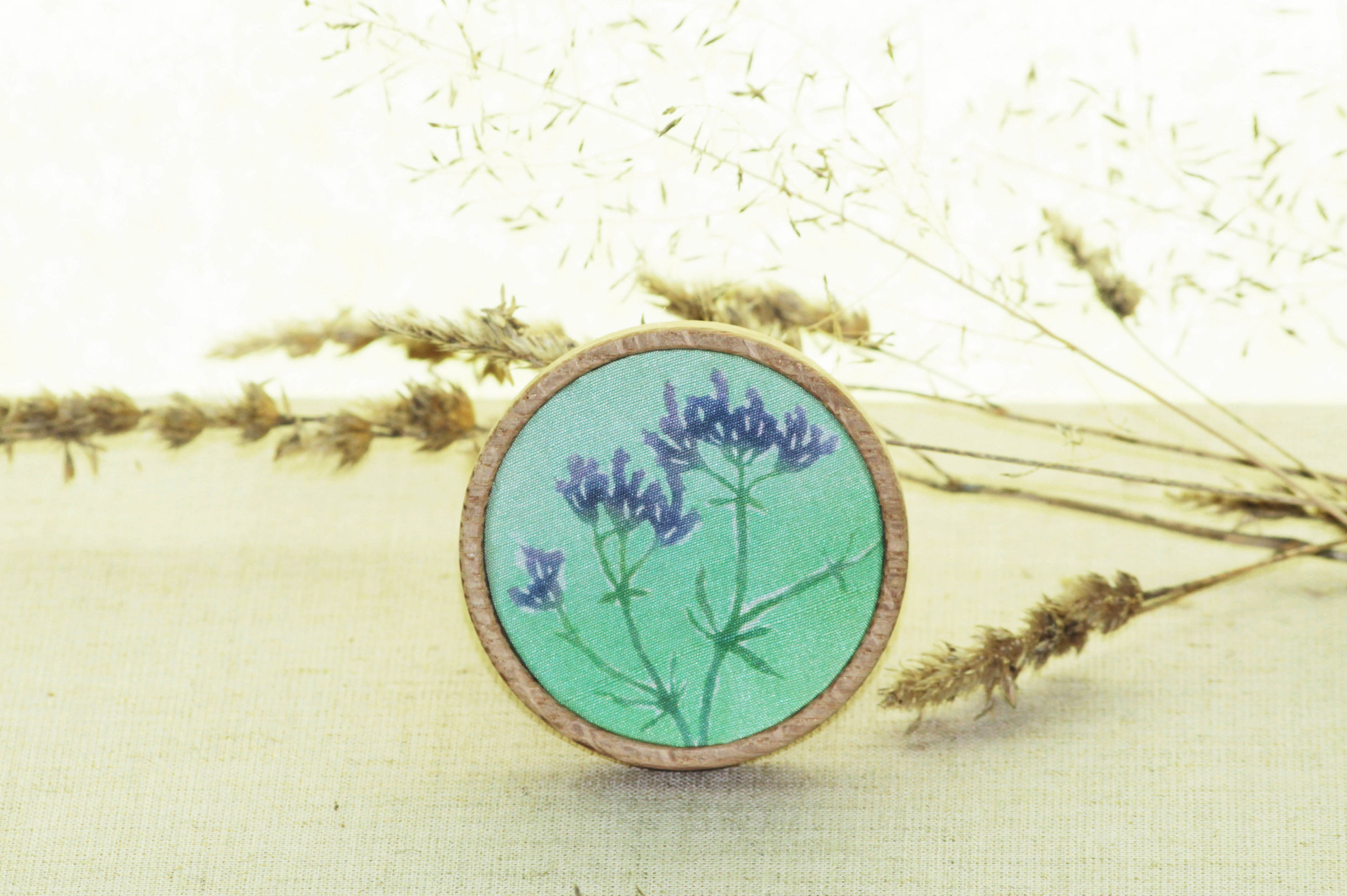 Beautiful Weeds of Canberra Brooches - Purpletop - katazome on silk dupion, 2017