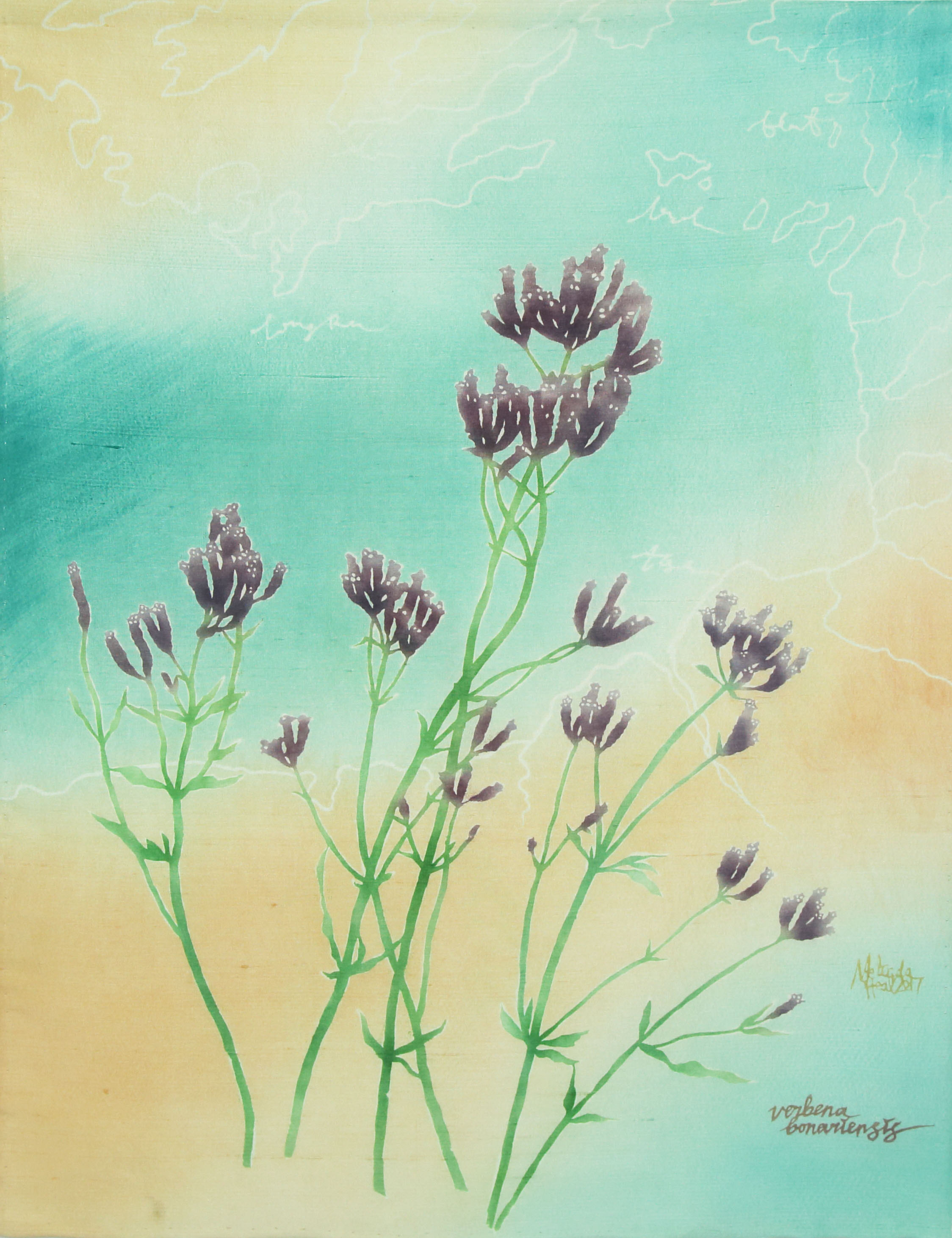 Purpletop - My Weeds are Your Weeds Series - katazome and yuzen on silk dupion, 2017