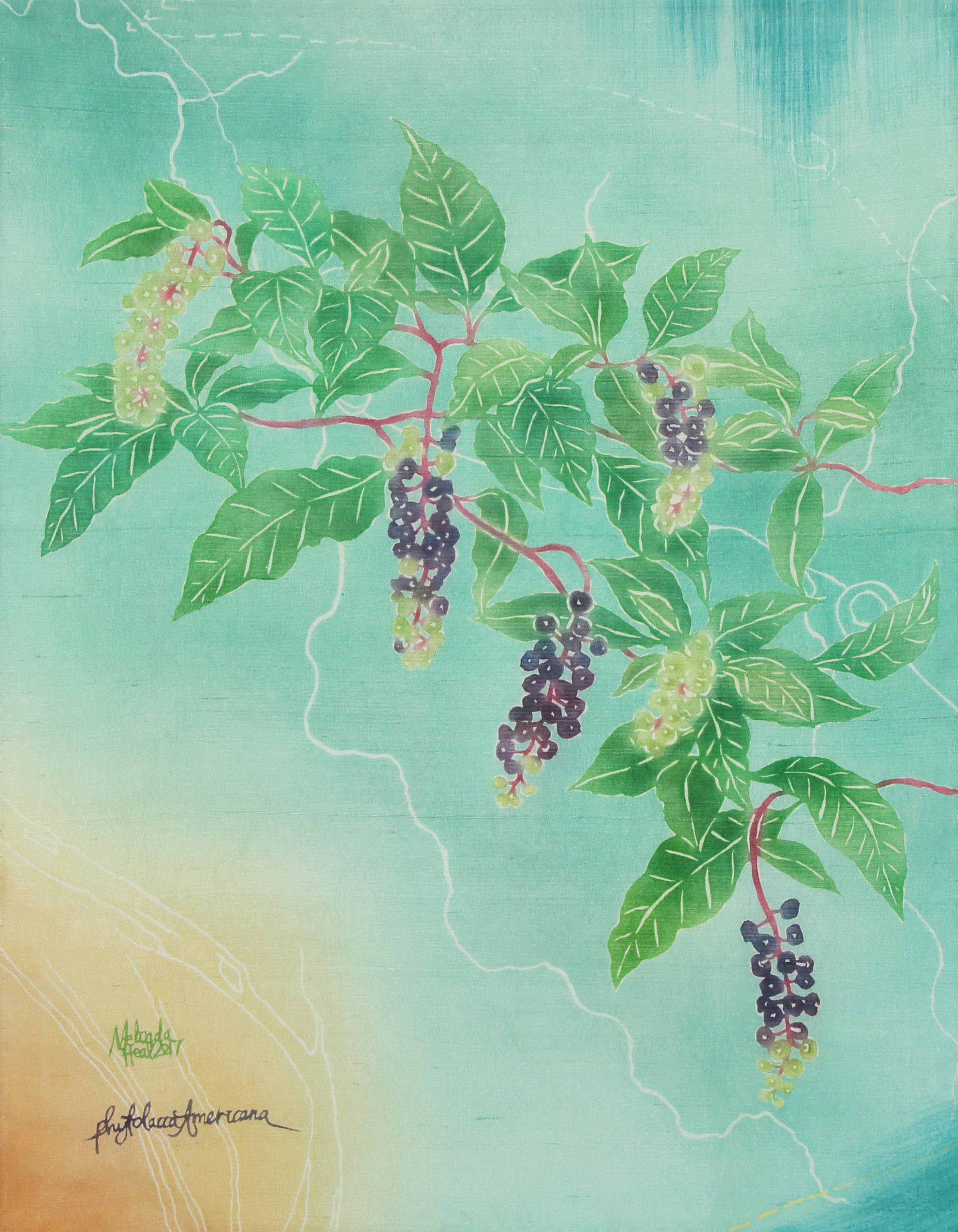 Pokeweed - My Weeds are Your Weeds Series - katazome and yuzen on silk dupion, 2017