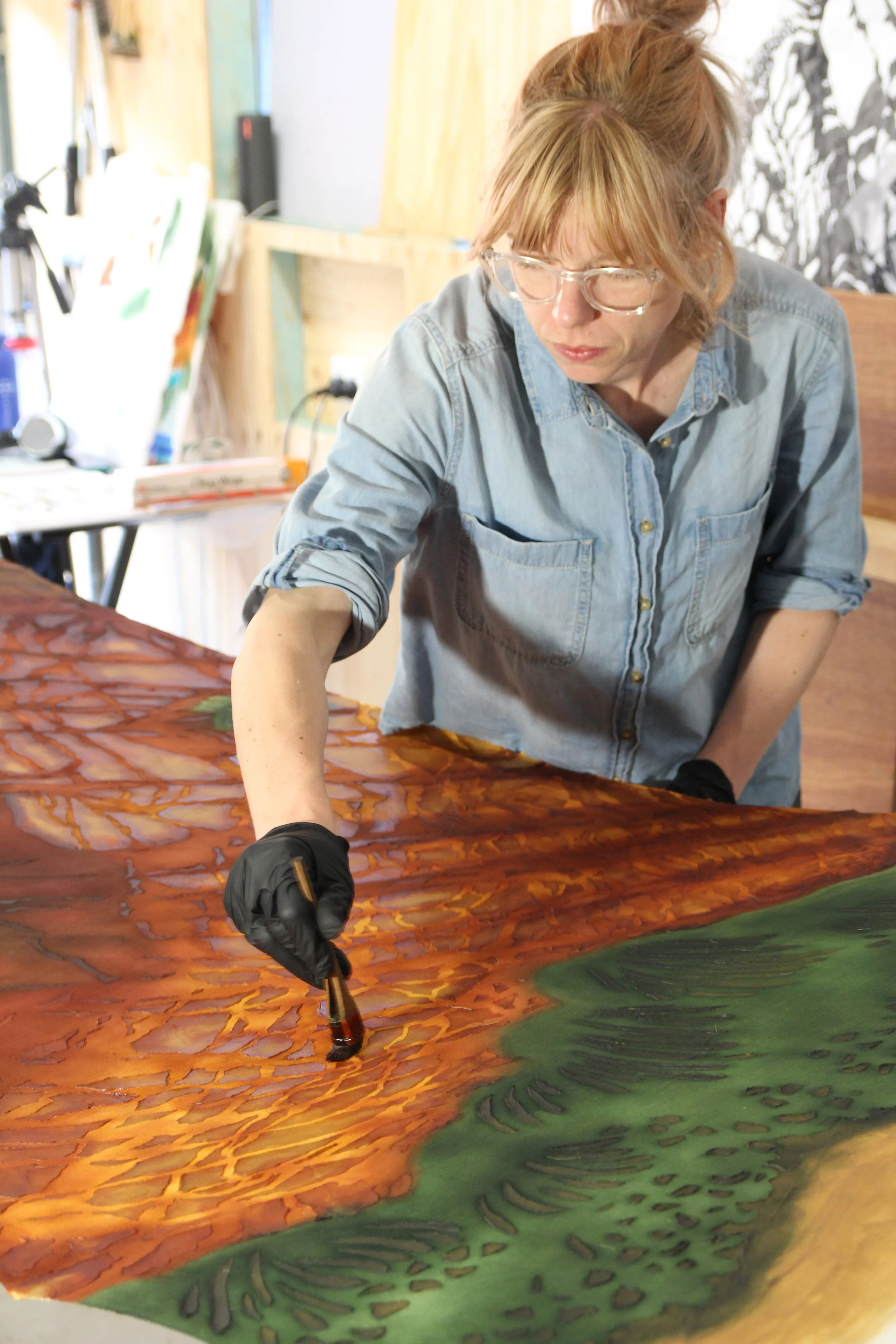 Dyeing new work in katazome, 2022