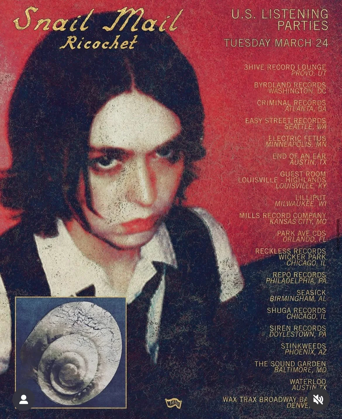 Hi Friends! Catch a first listen of @snailmail &lsquo;s upcoming album Ricochet at our Highlands store location on Tuesday March 24 at 5pm. Posters, stickers, and a chance to win this signed print. We&rsquo;ll see you Tuesday at 5!