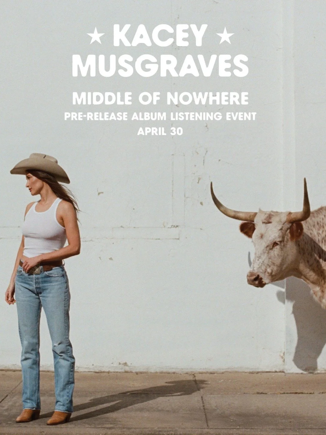 BOOM!! ANOTHER LISTENING PARTY!!
 
We&rsquo;re celebrating the release of "Middle of Nowhere" from Kacey Musgraves with an early spin of the record. Swing by, give the album a first listen with us, and stick around for some fun goodies!

📍