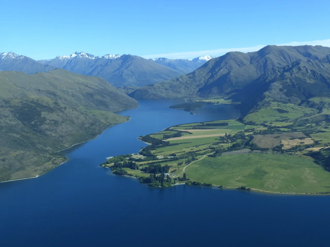 View of Lake Wanaka from the sky