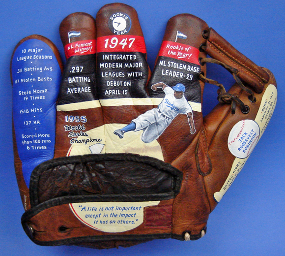 Jackie Robinson Hand-Painted Baseball Glove — Sean Kane Baseball Art ...