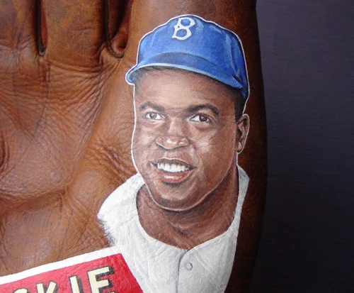 Jackie Robinson Hand-Painted Baseball Glove — Sean Kane Baseball Art ...