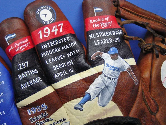 Jackie Robinson Hand-Painted Baseball Glove — Sean Kane Baseball Art ...