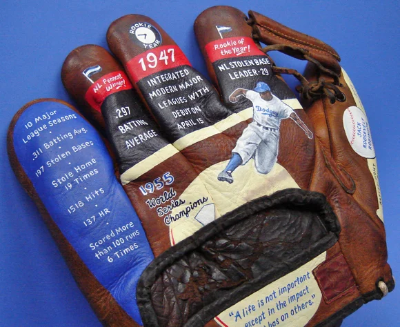 Jackie Robinson Hand-Painted Baseball Glove — Sean Kane Baseball Art ...