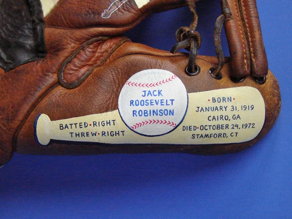 Jackie Robinson Hand-Painted Baseball Glove — Sean Kane Baseball Art ...