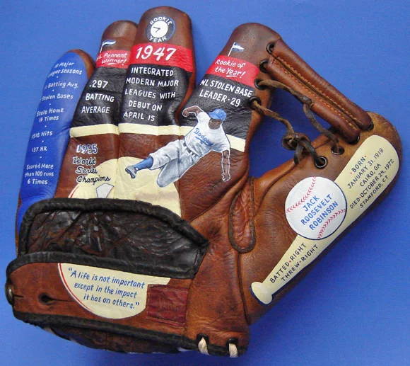 Jackie Robinson Hand-Painted Baseball Glove — Sean Kane Baseball Art ...