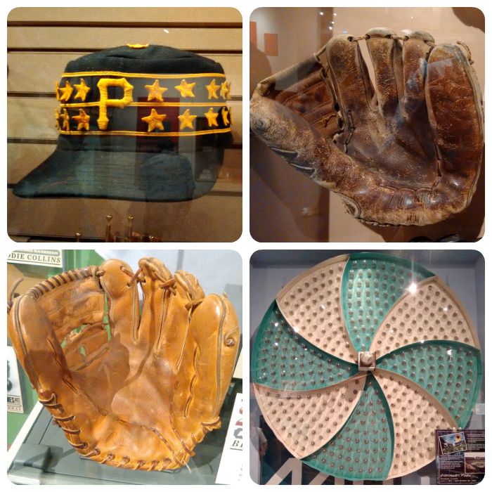 Pirates '79 hat, Willie Mays' glove he made 'The Catch' with, Brooks Robinson glove, and a blast from my past -- pinwheel from old Comiskey Park scoreboard.