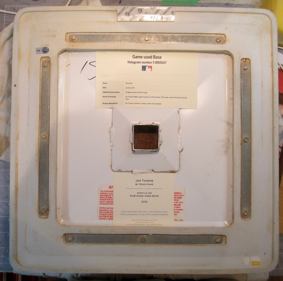 Back of Thome base with MLB authentication sticker and my back labels.