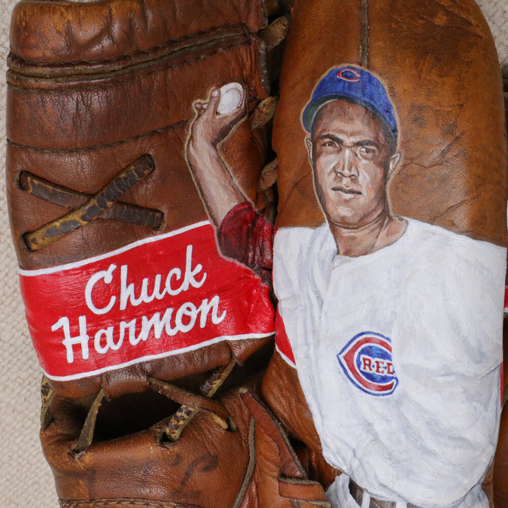 sean-kane-chuck-harmon-reds-baseball-glove-art-portrait-detail