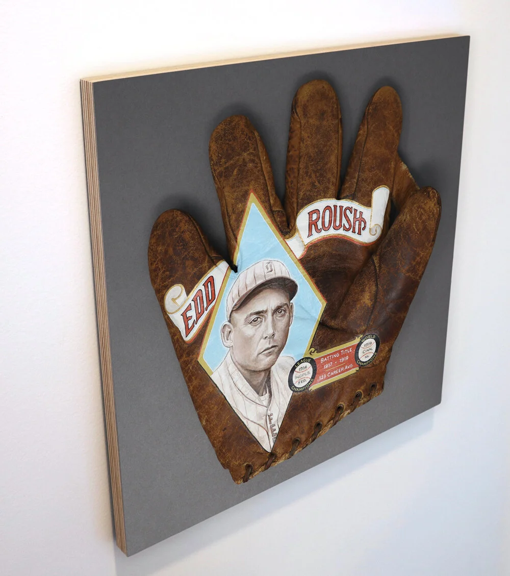 Edd Roush Baseball Glove Art Print on Wood Panel — Sean Kane Baseball