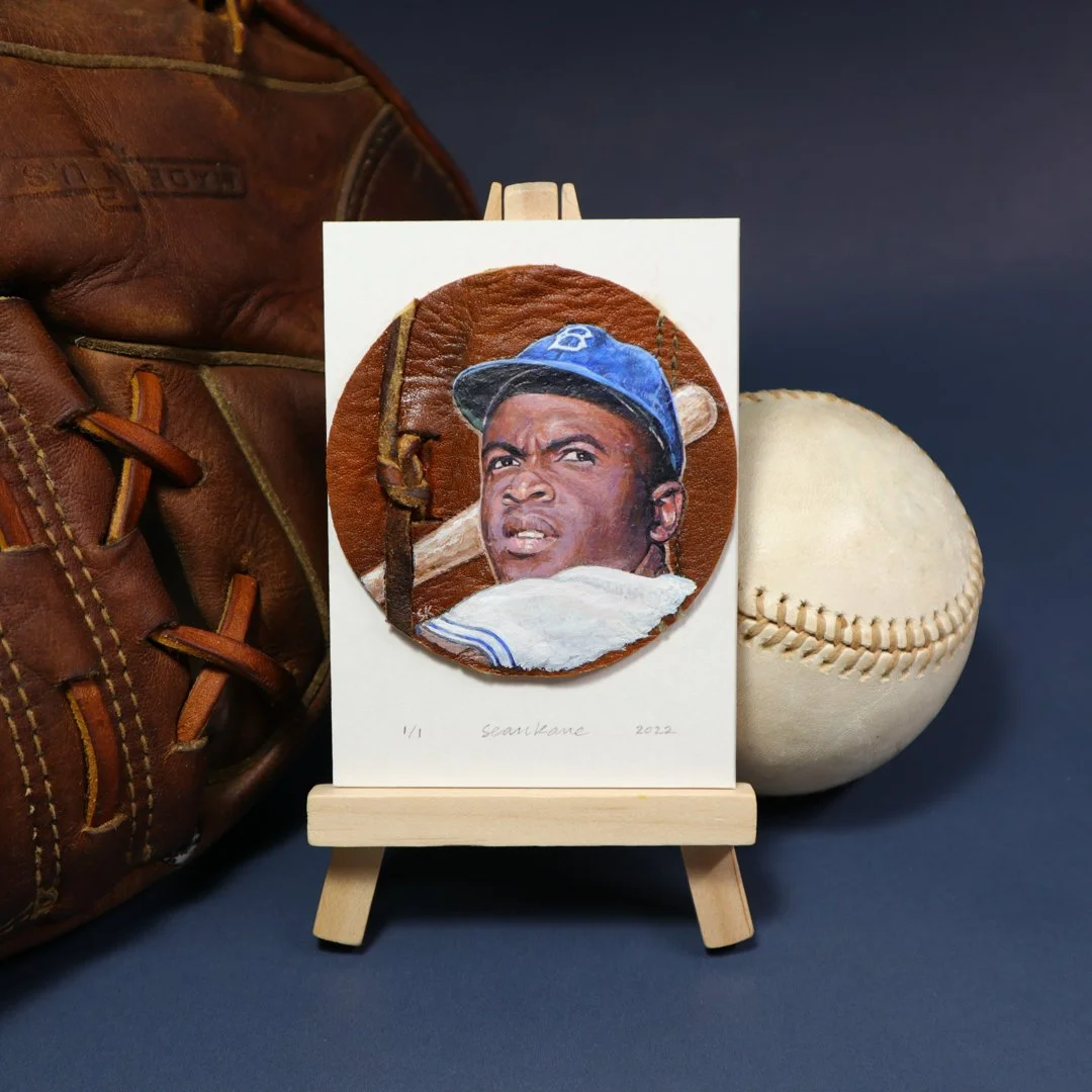 Jackie Robinson Baseball Card Art — Sean Kane Baseball Art - Painted Gloves