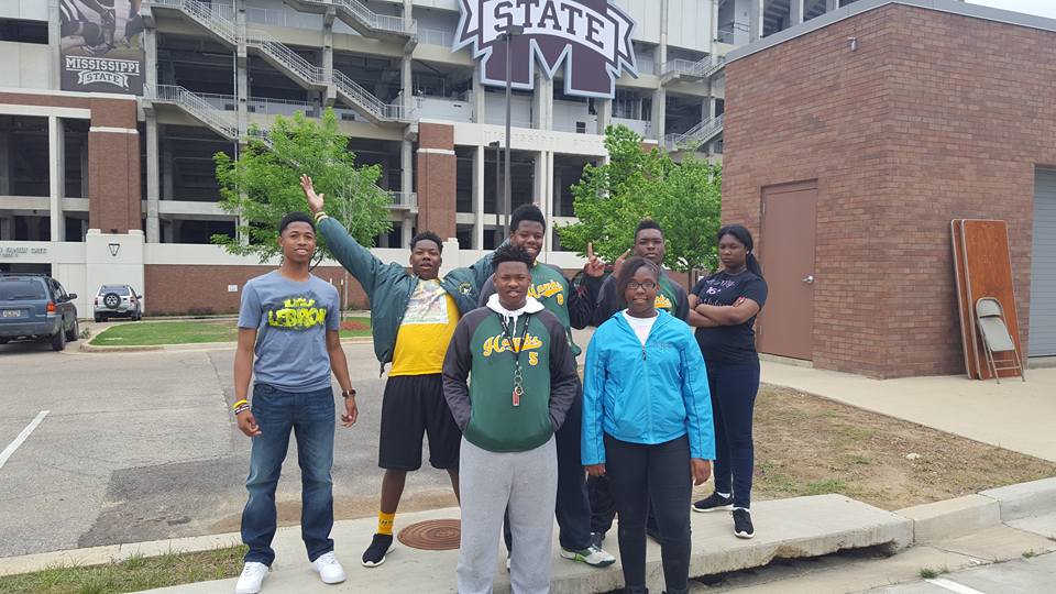 Our youth leaders touring Mississippi State. Front row: Jakieus, Brianna. Back row: Jacorious, Roderious, Keyveon, Japhabian, Makala.