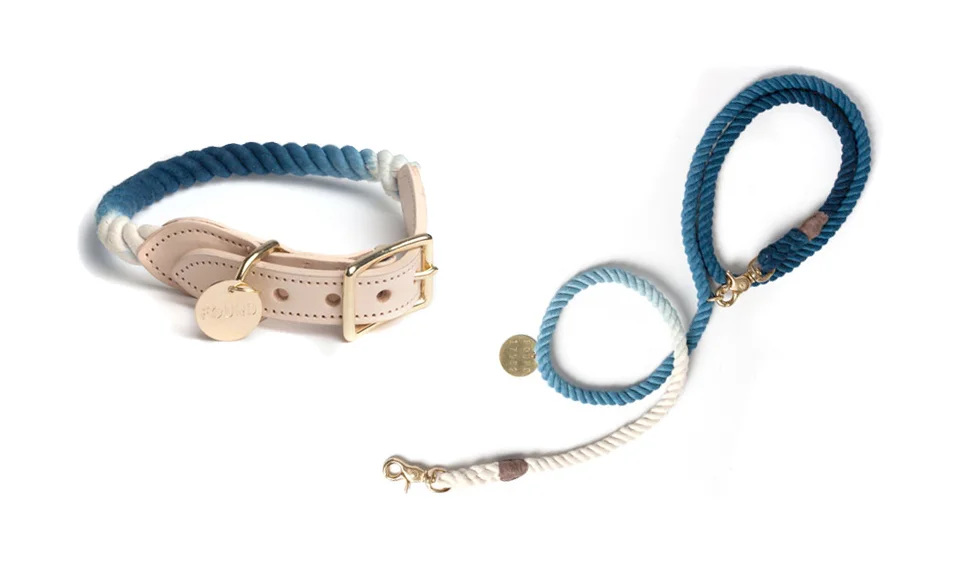 Found My Animal - indigo ombre rope dog leash and collar