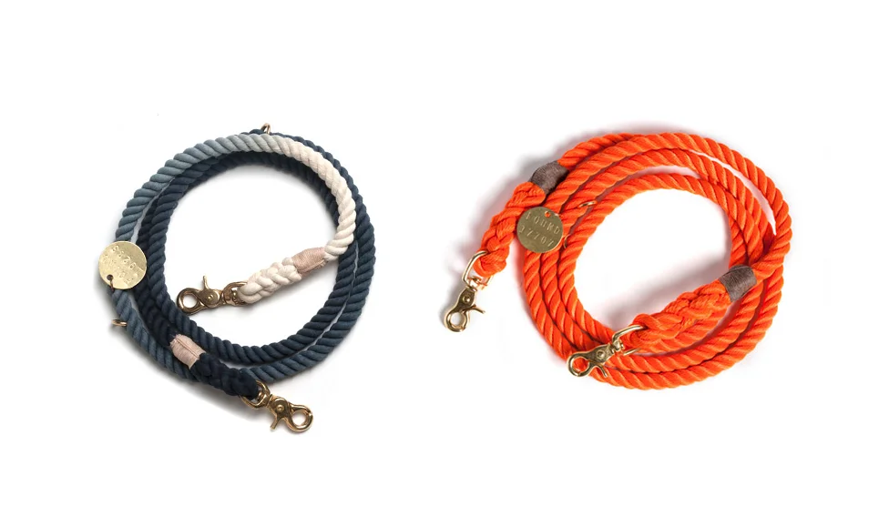 Found My Animal - black ombre rope dog leash and orange rescue dog leash