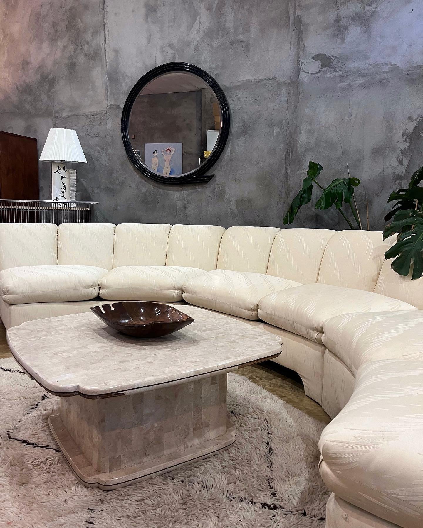 Sink into luxury 🤍 

Three-piece sectional: $1350
168&rdquo; w x 72&rdquo; d x 32&rdquo; h, 18&rdquo; sh

Tessellated marble table: $225
37.5&rdquo; sq x 16.5&rdquo; h

Round mirror: $195
43&rdquo; dia

Moroccan rug: $575
60&rdquo; x 88&rdquo;

All 