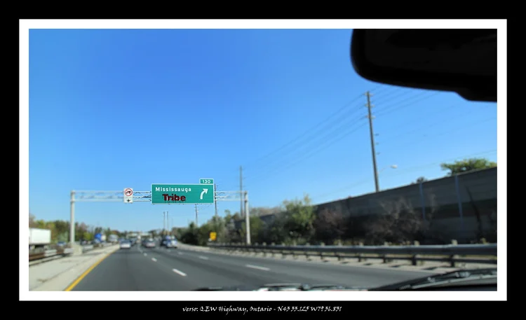 Graffito, Mississauga Exit sign from QEW