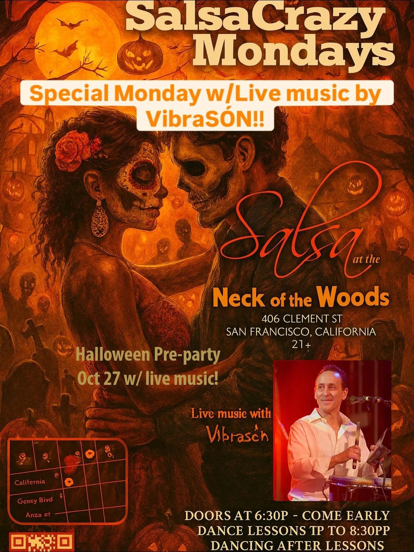 Join Conjunto VibraSON LIVE! at the always-fun SalsaCrazy Mondays, Halloween edition, Oct 27!!